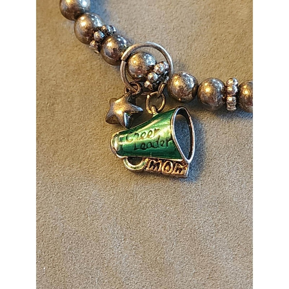 Cheerleader Cheer Mom Megaphone Enamel Charm Bracelet Gray Beaded FREE $HIP